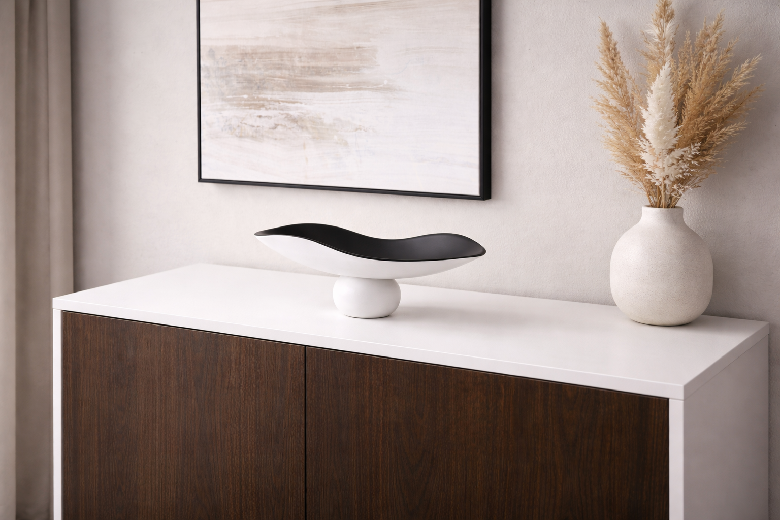 Sculptural Black & White Pedestal Tray