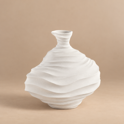 White Ripple Vase with sculptural ripple detailing – Mazart Home UAE