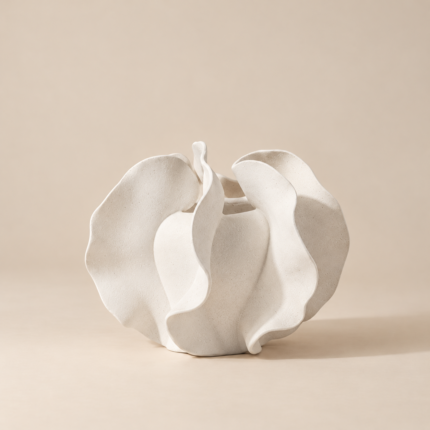 white draped organic sculptural vase