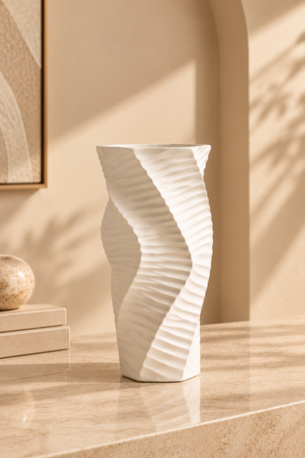 White Sculptural Twist Vase UAE – Fluid Form and Modern Elegance