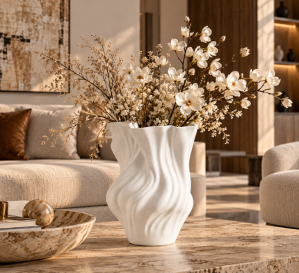 White Flowing Sculptural Vase