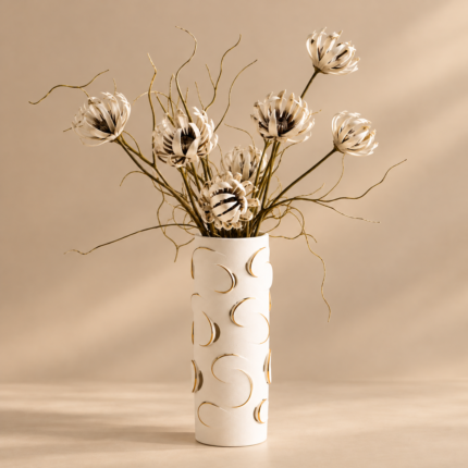 White Crescent Vase with sculptural lunar curve design – Mazart Home UAE