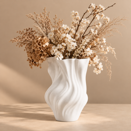 White Flowing Sculptural Vase UAE | Modern Wave Decor