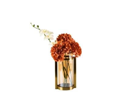 Amber Glass Cylinder Vase with Gold Frame UAE | Modern Layered Design