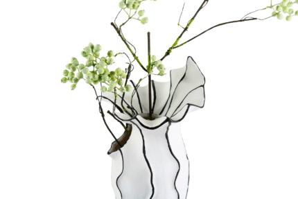 White Curved Sculptural Vase with Black Stripe UAE | Modern Contrast Decor