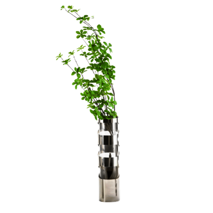 Modern sculptural metal vase with curved spiral design and polished finish – handcrafted geometric decor