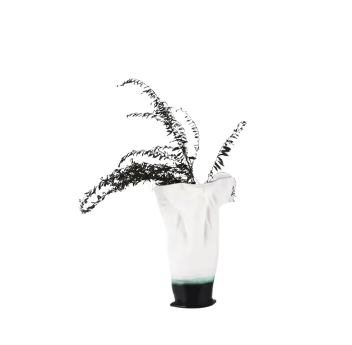 Whispering Drape Vase – Sculptural vase with matte white and black ombré base by MAZART