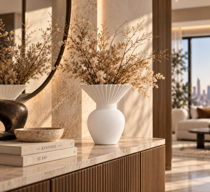 White Fluted Vase with textured sculptural design – Mazart Home UAE