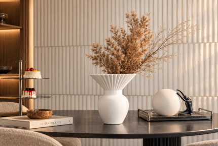 White Fluted Vase with textured sculptural design – Mazart Home UAE