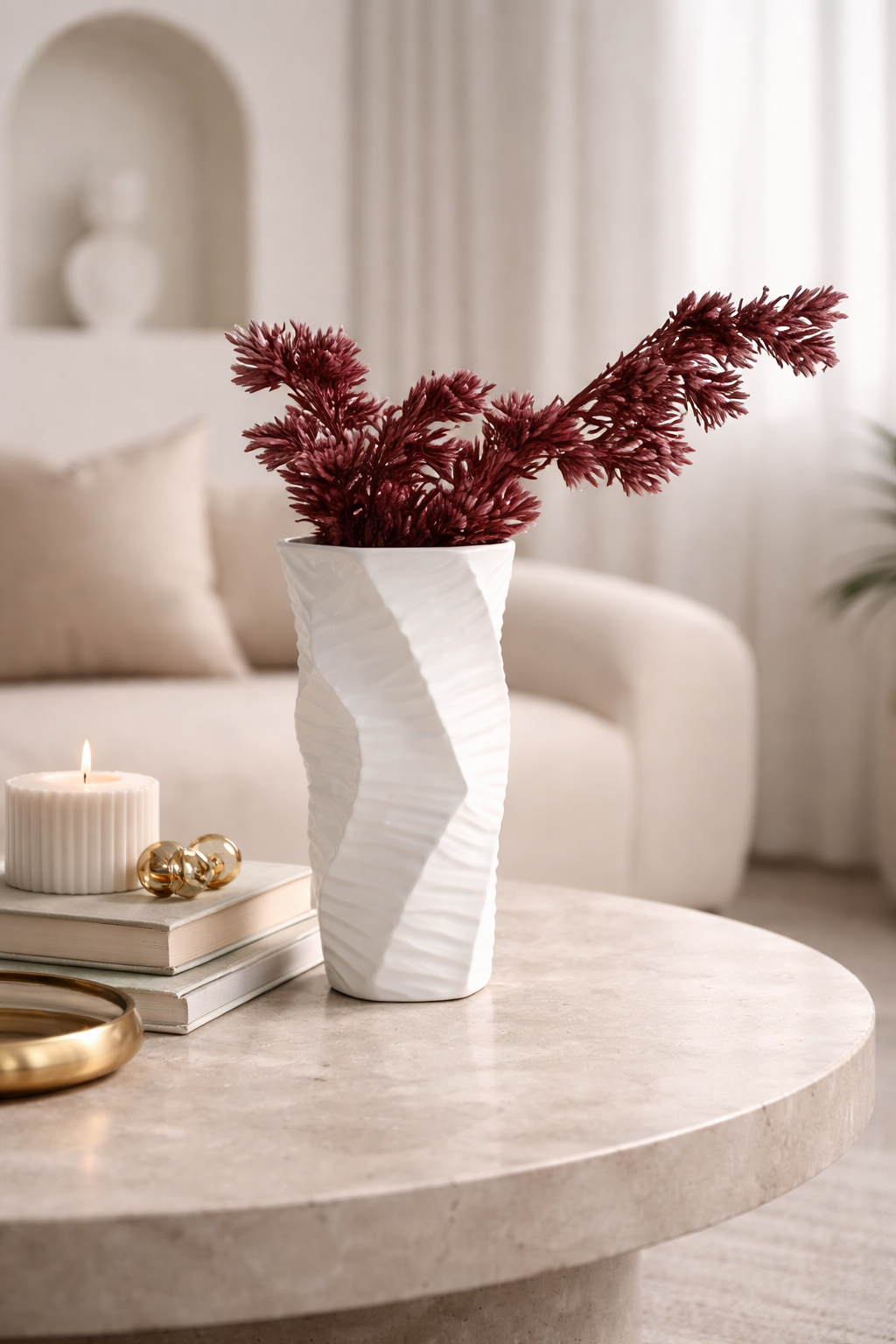 White Sculptural Twist Vase UAE | Modern Minimal Decor