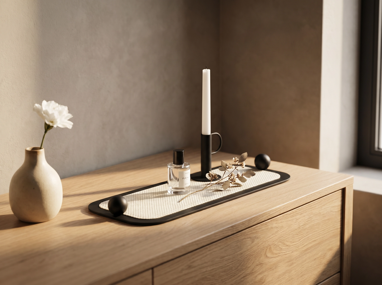 Sleek Minimal Tray with Black Accents – Textured Leather Edition