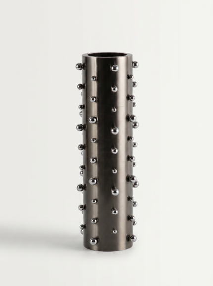 Black Studded Metal Decorative Vase UAE | Modern Industrial Decor