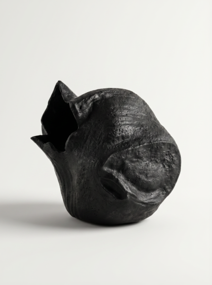 Black Organic Carved Sculptural Vase UAE | Modern Wabi-Sabi Design
