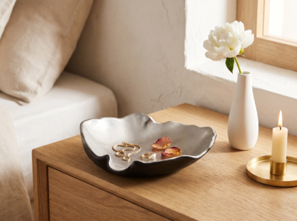 Sculptural Silver Leaf Tray – Modern Metallic Decor UAE