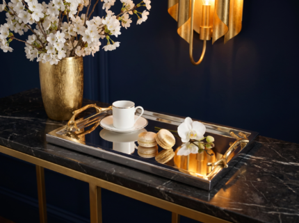 Silver Mirrored Tray with Gold Branch Handles – Luxury Decor UAE