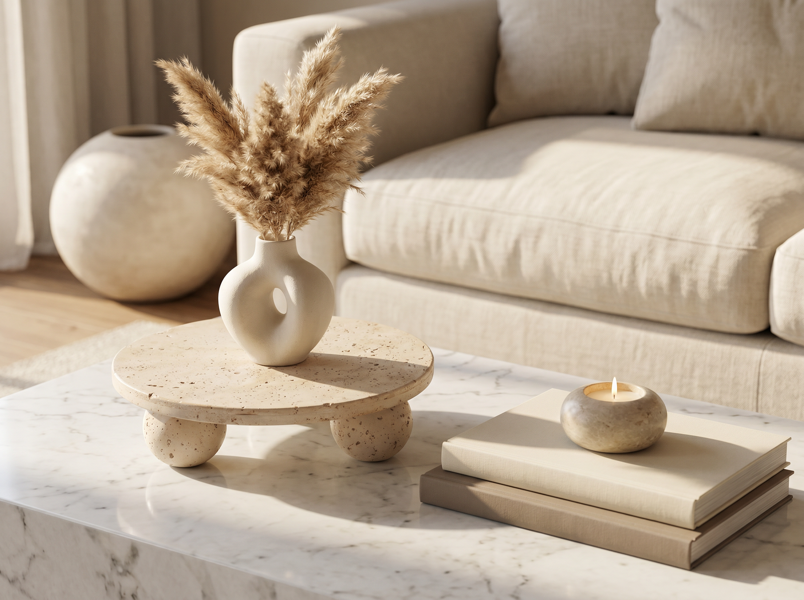 Sora Orb – Travertine Tray with Japandi Style