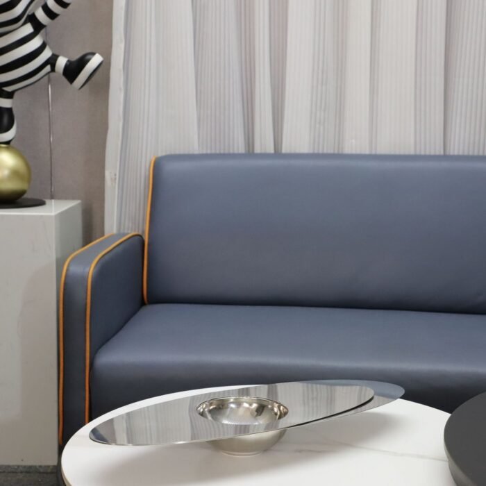 Futuristic reflection elliptical platter, stainless steel tray.