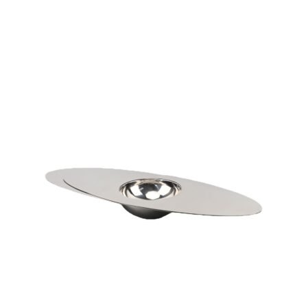 Futuristic reflection elliptical platter, stainless steel tray.