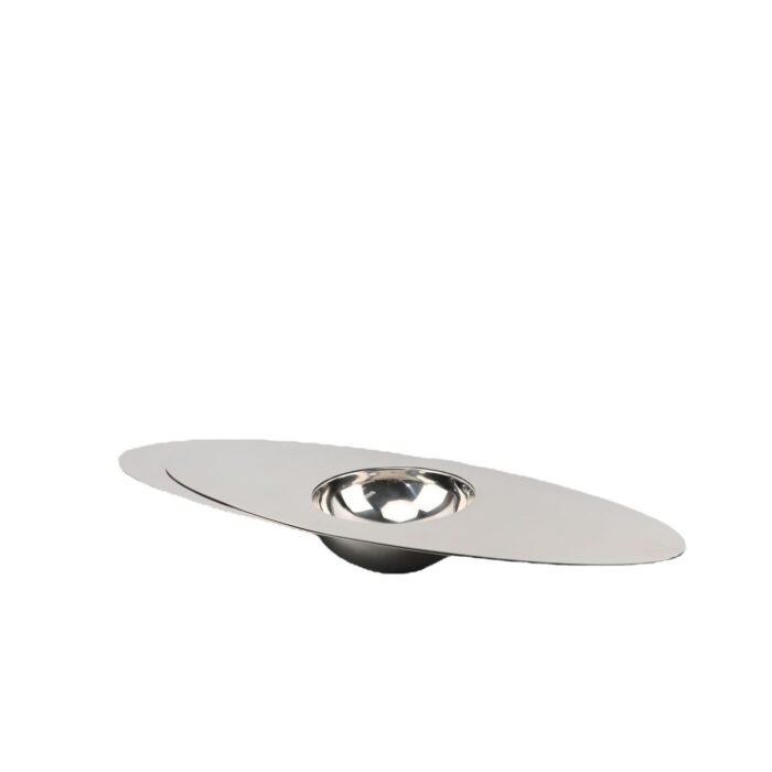 Futuristic reflection elliptical platter, stainless steel tray.