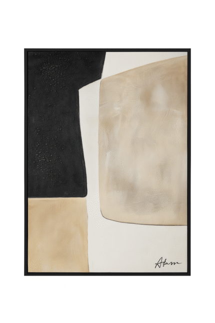 geometric abstract wall art hand-painted in black and beige with textured canvas