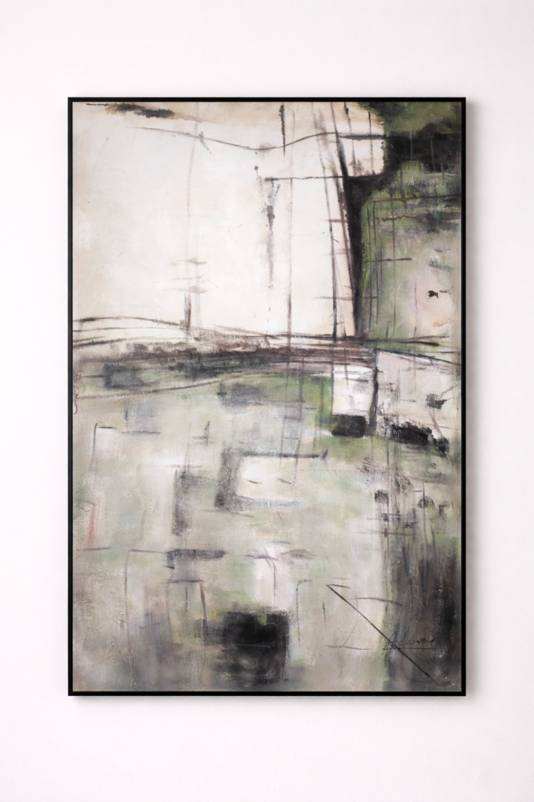 beige green abstract hand painted wall art UAE