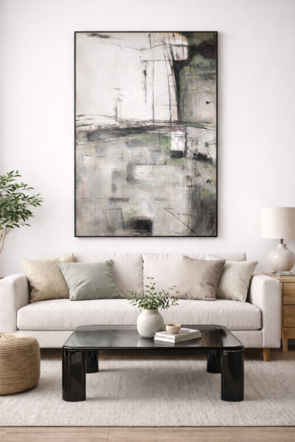 Beige Green Abstract Wall Art – Hand-Painted Modern Canvas by Mazart Home