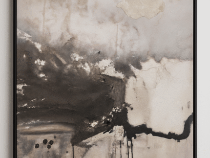 Ashen Reverie textured abstract painting 80x120 cm with black and ivory tones and hand-applied surface detail