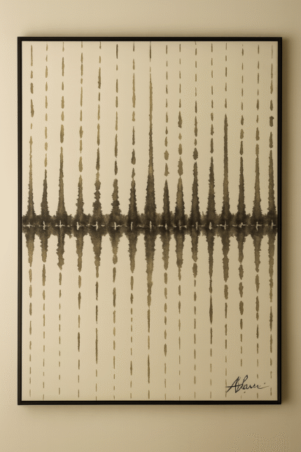 Echo Veil hand-painted abstract wall art 80x120 cm with black textured vertical lines on ivory background