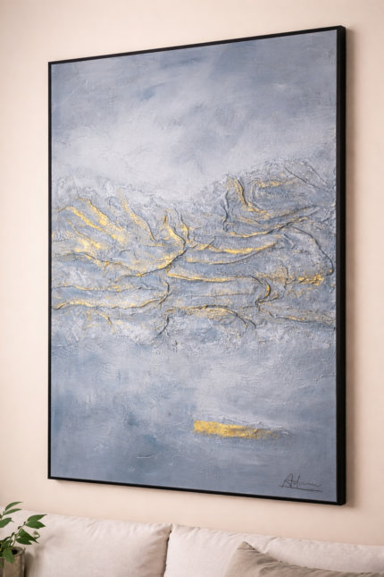 Golden Faultlines – Hand-Painted Abstract Textured Canvas