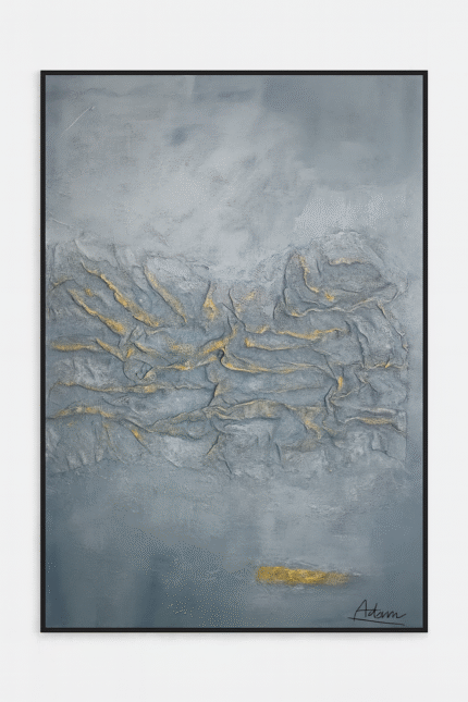 grey gold abstract textured wall art vertical hand-painted