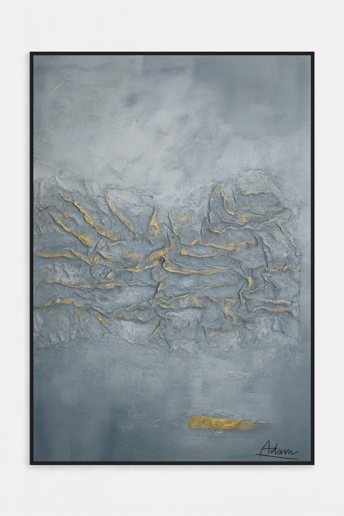 grey gold abstract textured wall art vertical hand-painted