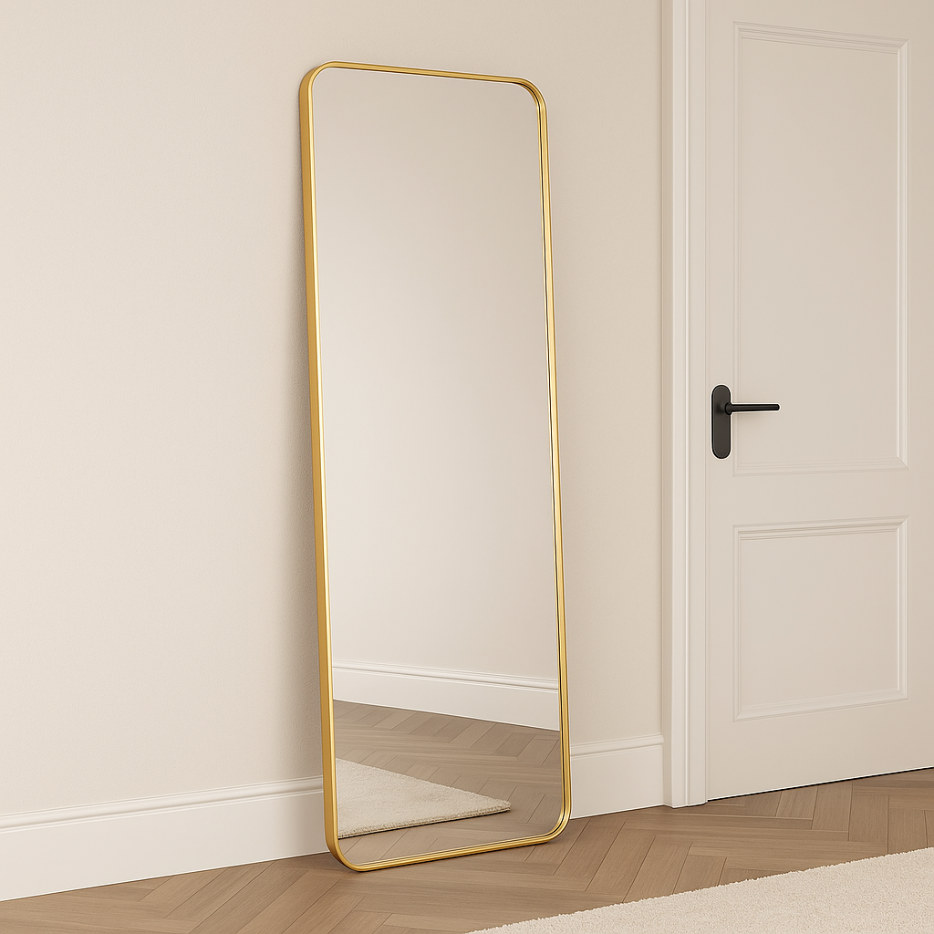 Luminous Edge Rectangular Full Length Mirror – Gold Frame