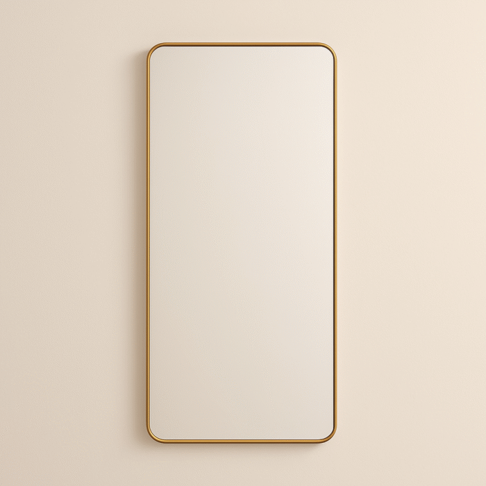 gold full length standing mirror with slim frame for modern interiors