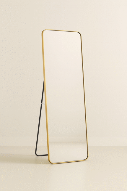 gold full length standing mirror with slim frame for modern interiors