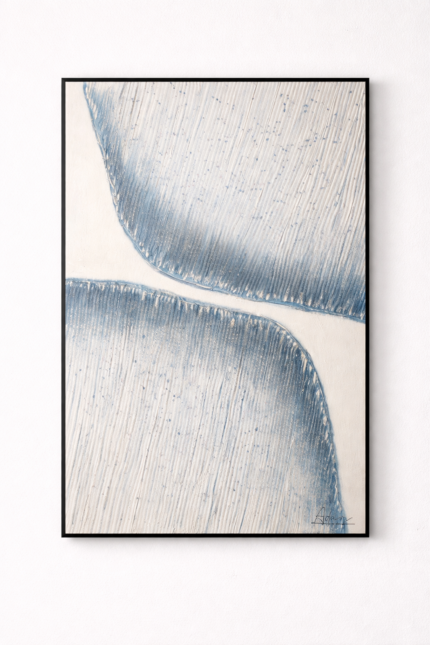 Serene Currents — Hand-Painted Abstract Wall Art with Textured Blue Waves