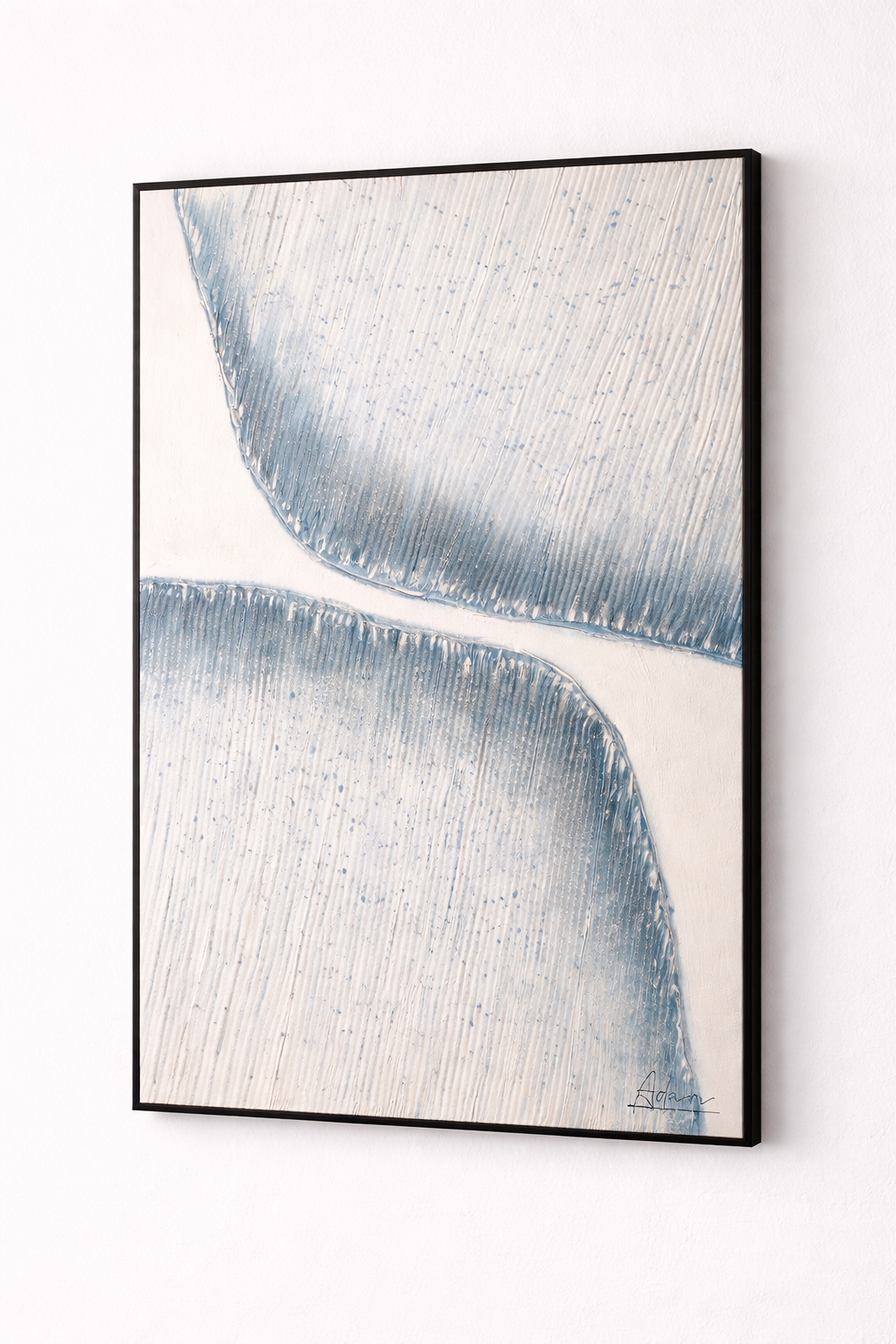 Serene Currents — Hand-Painted Abstract Wall Art with Textured Blue Waves