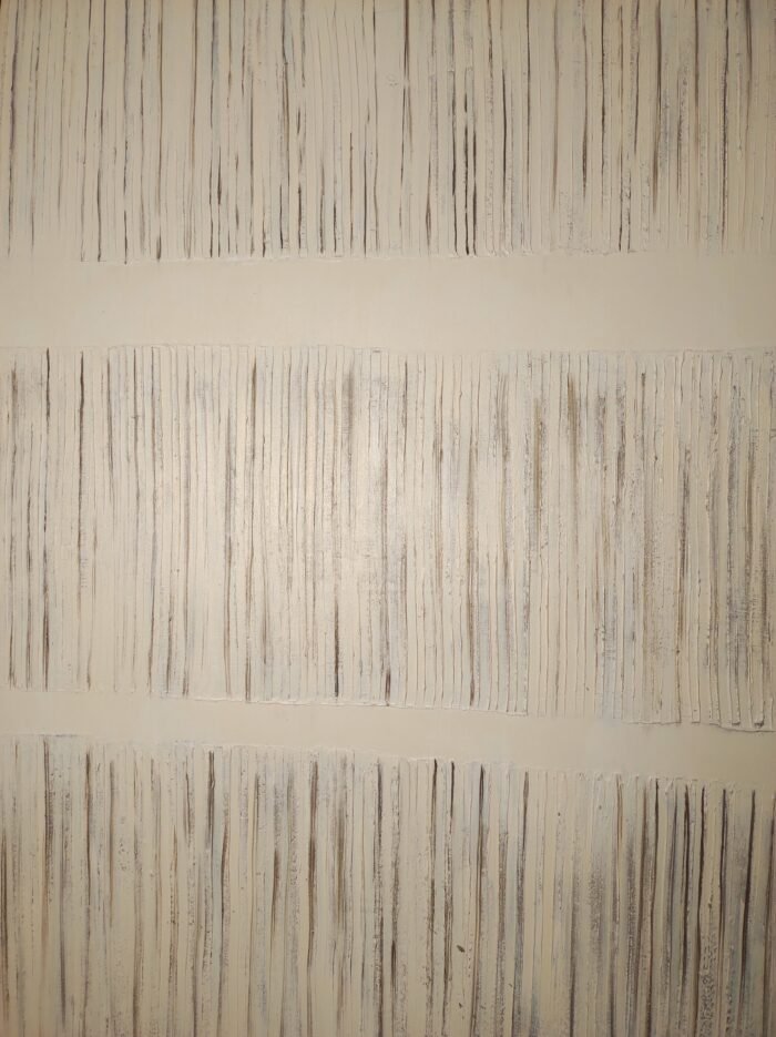 Minimalist textured wall art with vertical neutral strokes