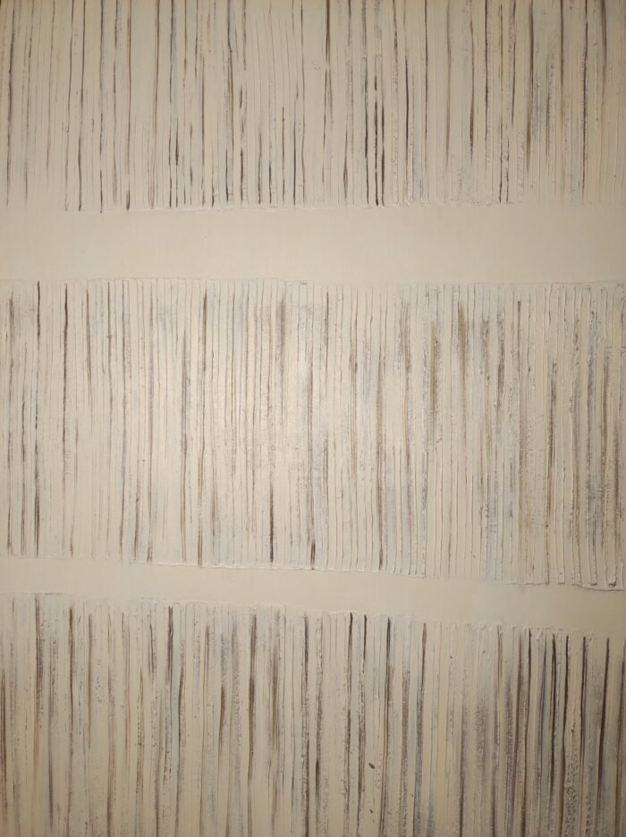 Minimalist textured wall art with vertical neutral strokes