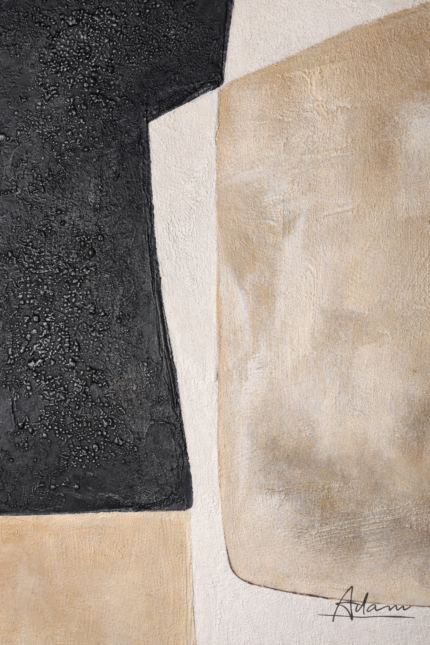 geometric abstract wall art hand-painted in black and beige with textured canvas