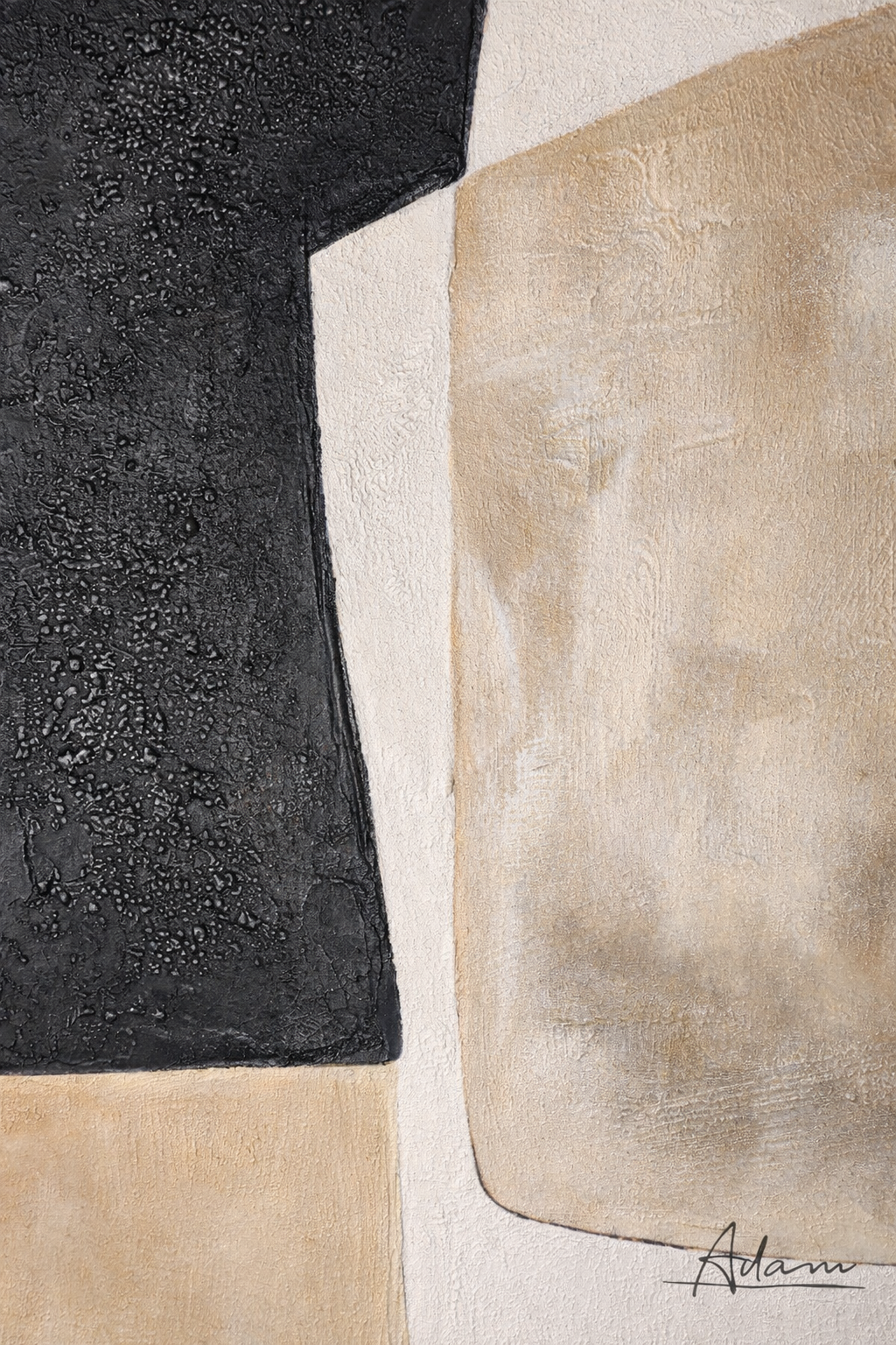 geometric abstract wall art hand-painted in black and beige with textured canvas