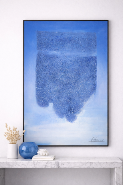 Abstract Coastal Horizon Wall Art with Textured Mixed Media