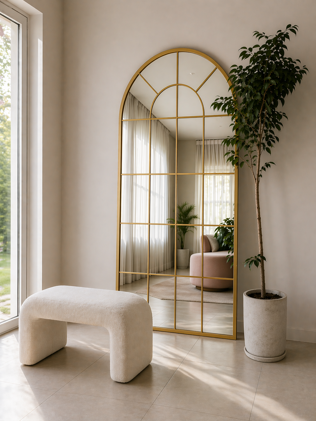 Arched Gold Wall Mirror UAE | Full Length Elegant Arch Mirror