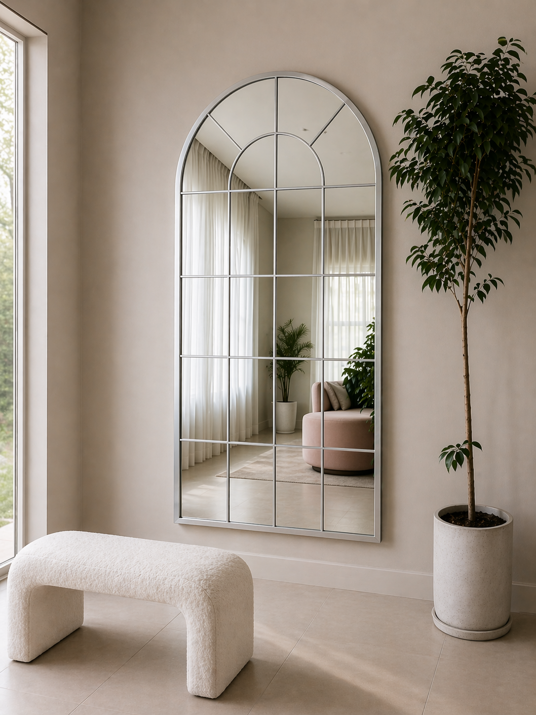 Arched Full Length Mirror UAE – Silver Wall Mirror for Bedroom