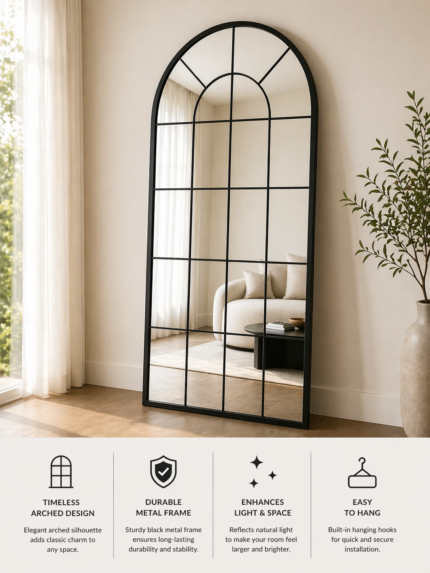Arched Black Wall Mirror UAE | Full Length Elegant Arch Mirror