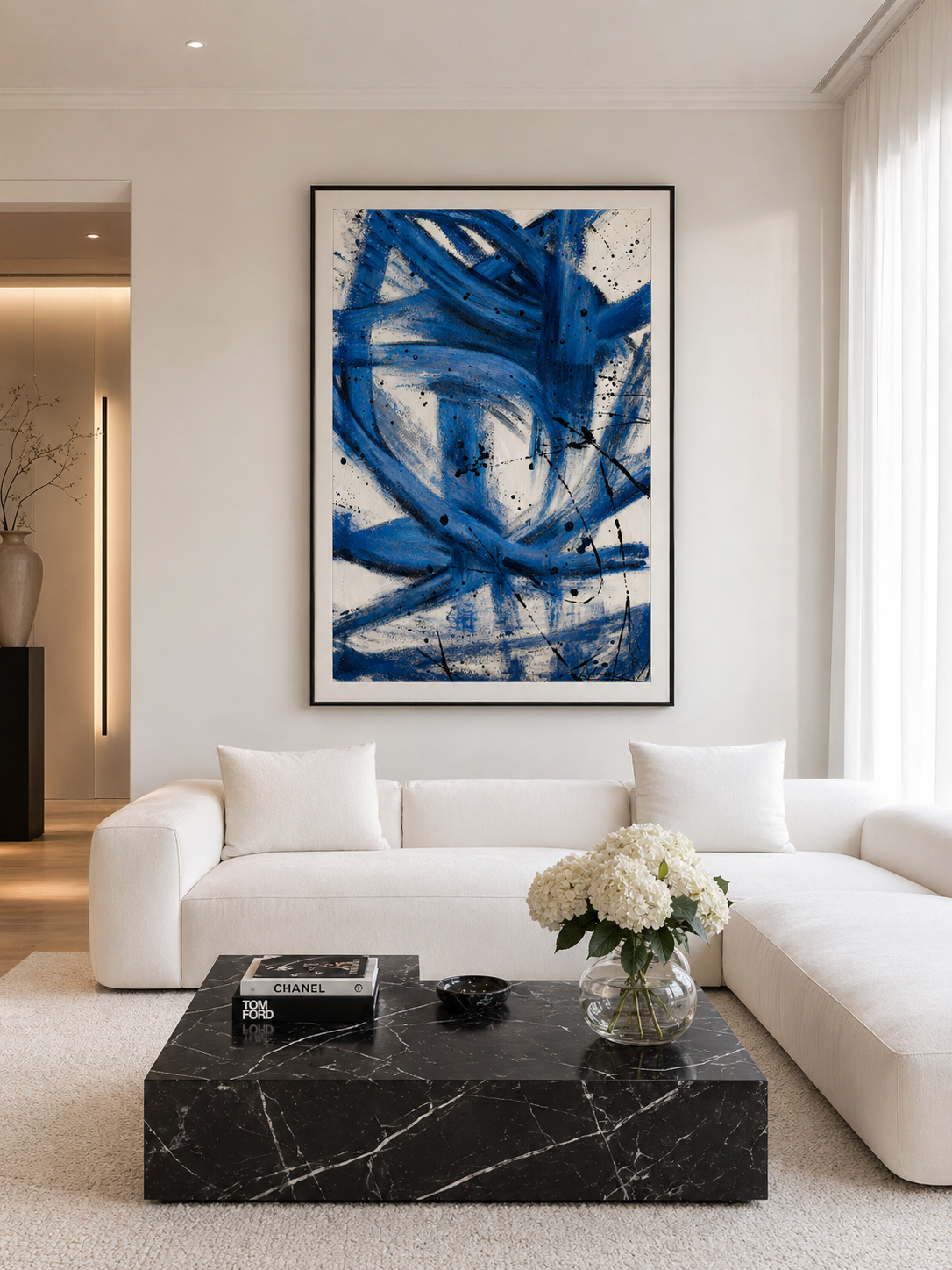 Blue Abstract Hand Painted Wall Art UAE | Intersecting Motion Canvas