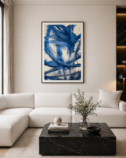 Blue Abstract Hand Painted Wall Art UAE | Intersecting Motion Canvas