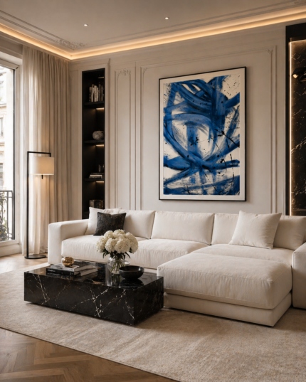 Blue Abstract Hand Painted Wall Art UAE | Intersecting Motion Canvas