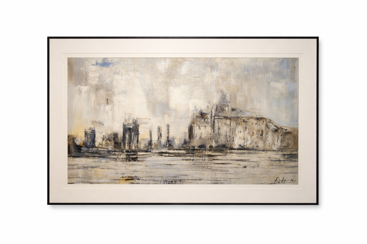 abstract cityscape hand painted wall art UAE