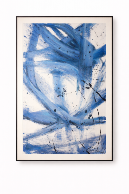 Hand Painted Blue Abstract Wall Art – Intersecting Motion