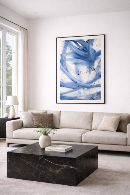 Hand Painted Blue Abstract Wall Art – Intersecting Motion